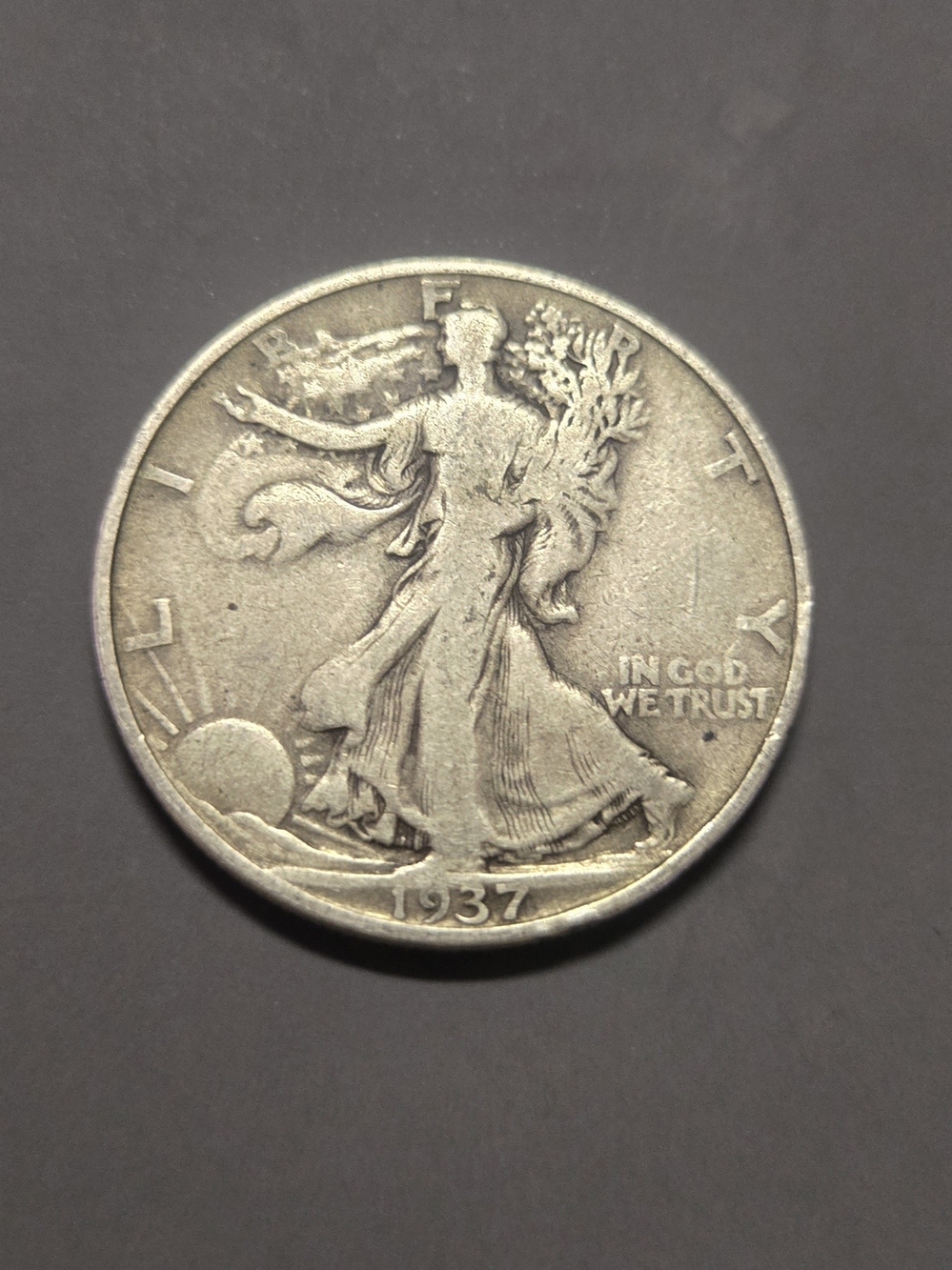 1937 Walking Liberty Half Dollar Silver Coin - Classic Silver Tone